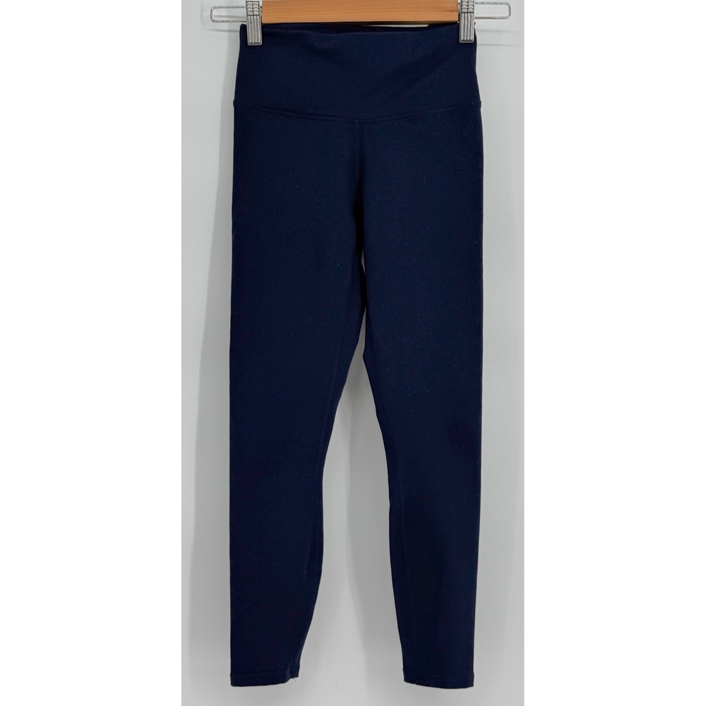 Fabletics PowerHold Navy Blue Strappy Lattice Back High Waisted Leggings Sz XXS